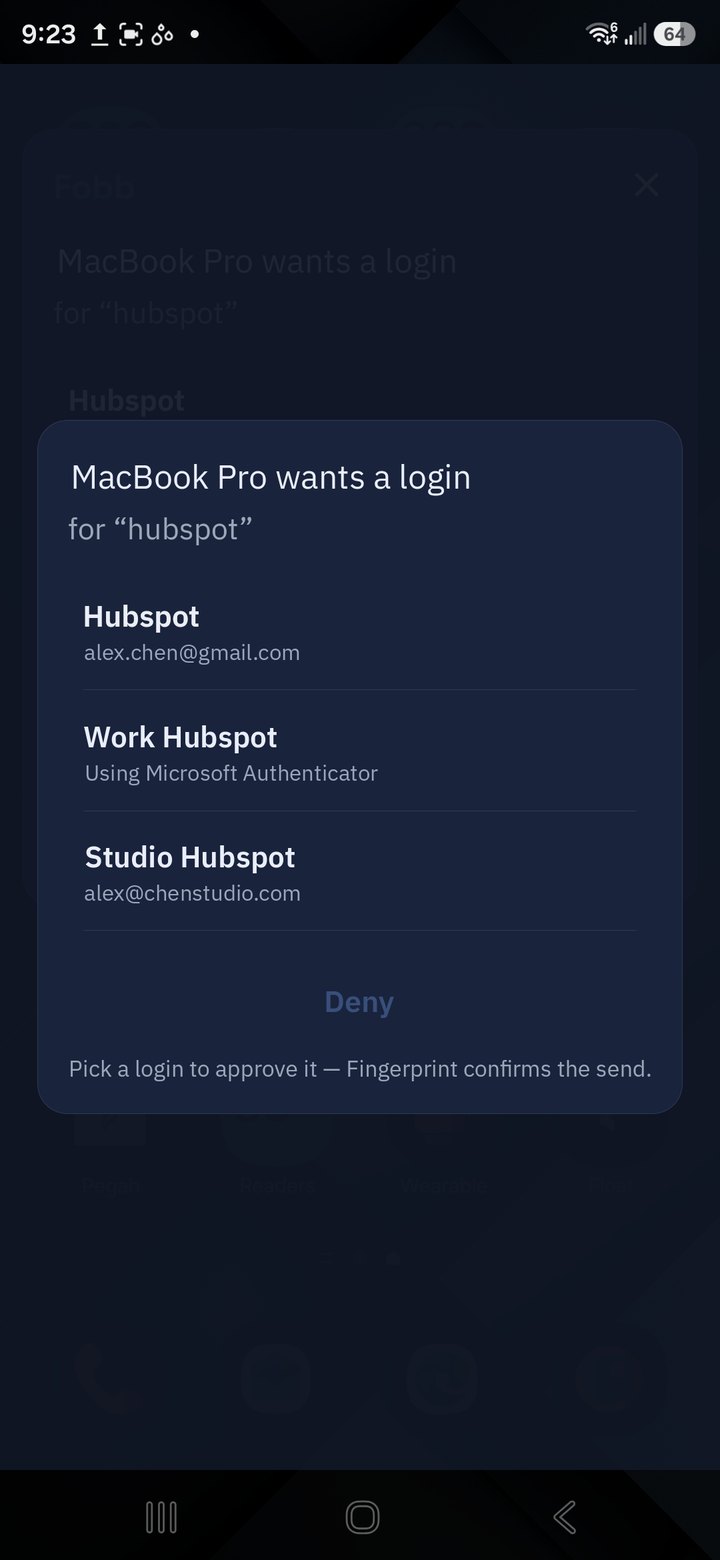 The phone asking which login to send to the computer